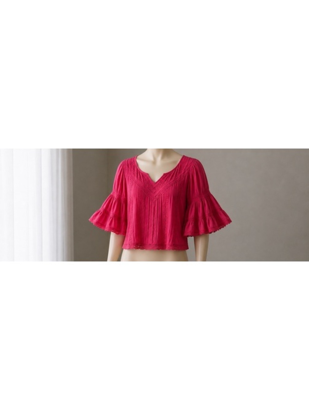 American Eagle Boho Lace Bell Sleeve Blouse Small Red Pink Peasant Top
